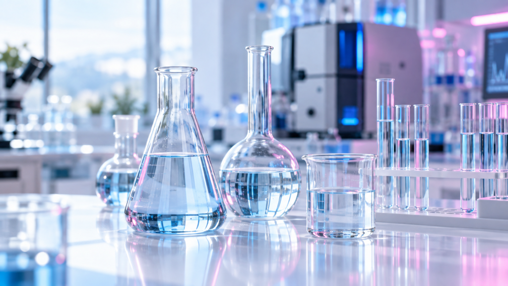 Laboratory glassware in a modern chemical laboratory