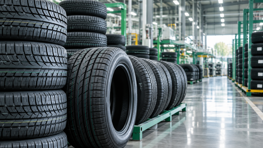 Tyres at a modern rubber and tyre facility